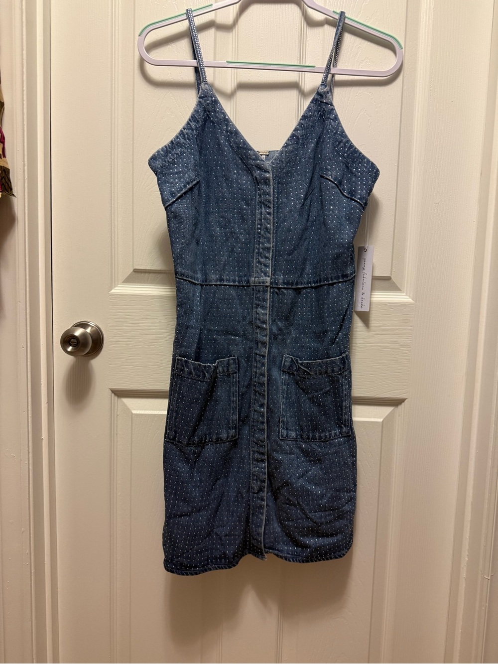 Young Fabulous & Broke Blue Denim Polka Dot Mini Dress